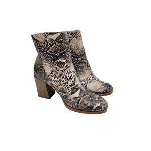 Pierre Dumas Snakeskin Chunky Heel Ankle Booties Boot Side Zip Square Toe Size 8
